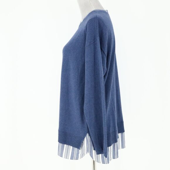 J Jill Sweater Petites LP PL Blue with White Blue Underlay Stretch Knit - Picture 14 of 15